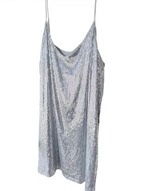 Silver Sequin Dress Spaghetti Strap Women’s Large Concert Ready
